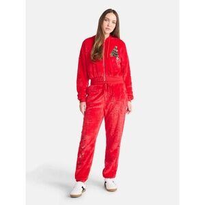 Christmas No Boundaries Faux-Fur 2-Piece Plush Track Set Size Pant L Jacket XL